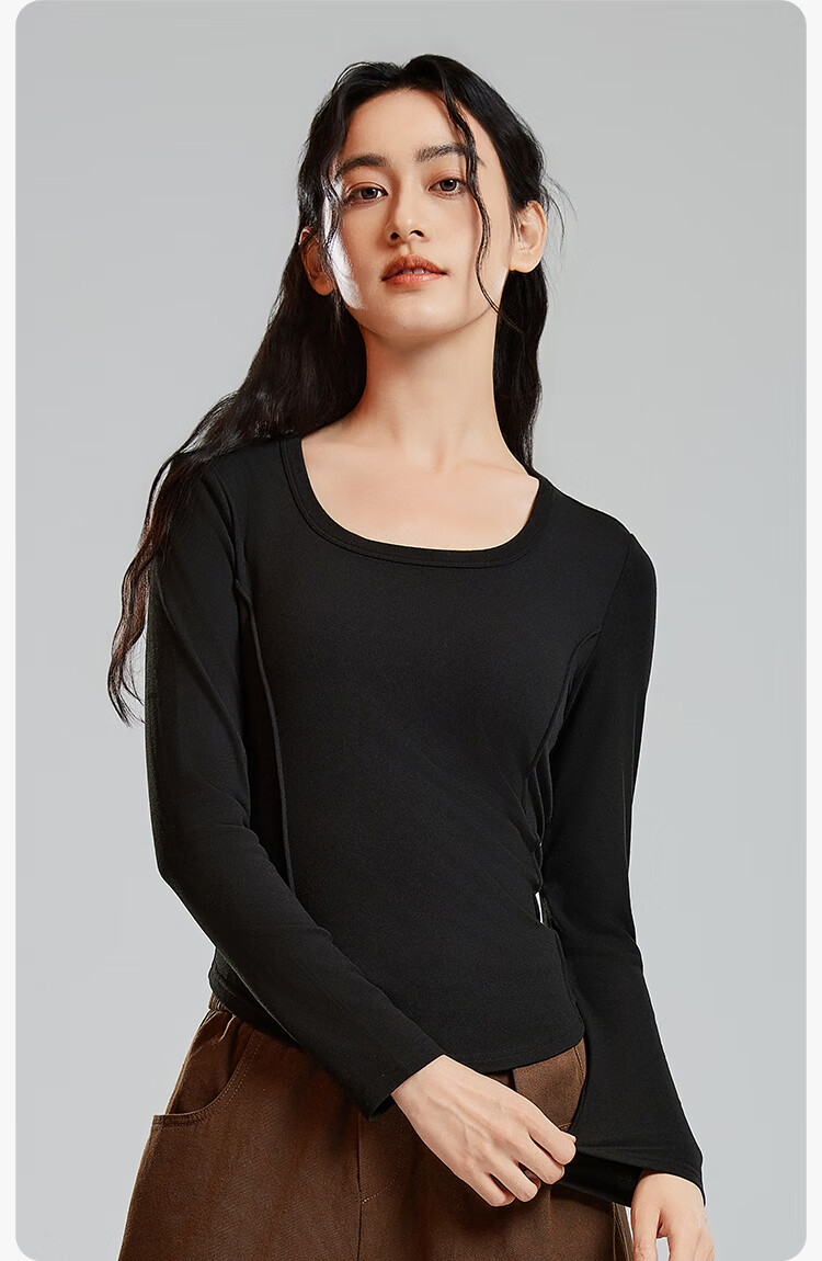 YOUKESHU Women's Base Layer, Spring Low-Collar Fishbone Inner Wear, 2026 New U-Neck Long-Sleeve Top, Autumn Underwear 2