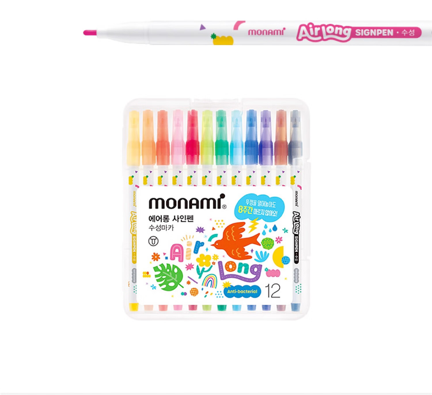 Monami AirLong Water-Based Pen, Anti-Drying Watercolor Pen, Outline Pen, Student Journal Coloring, 1.5mm Bright Color Series, 12-Color Set, 04047Z12 Watercolor Pens 11