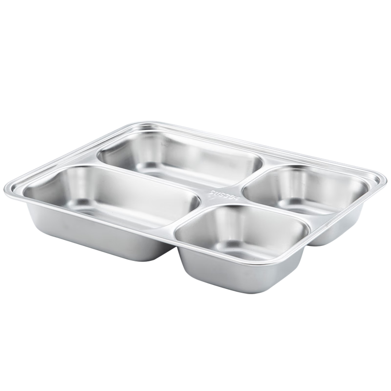 MAXCOOK 304 Stainless Steel Meal Tray Lunch Box, 4 Compartments Deep Thick Divided Fast Food Tray Student Lunch Box MCFT168