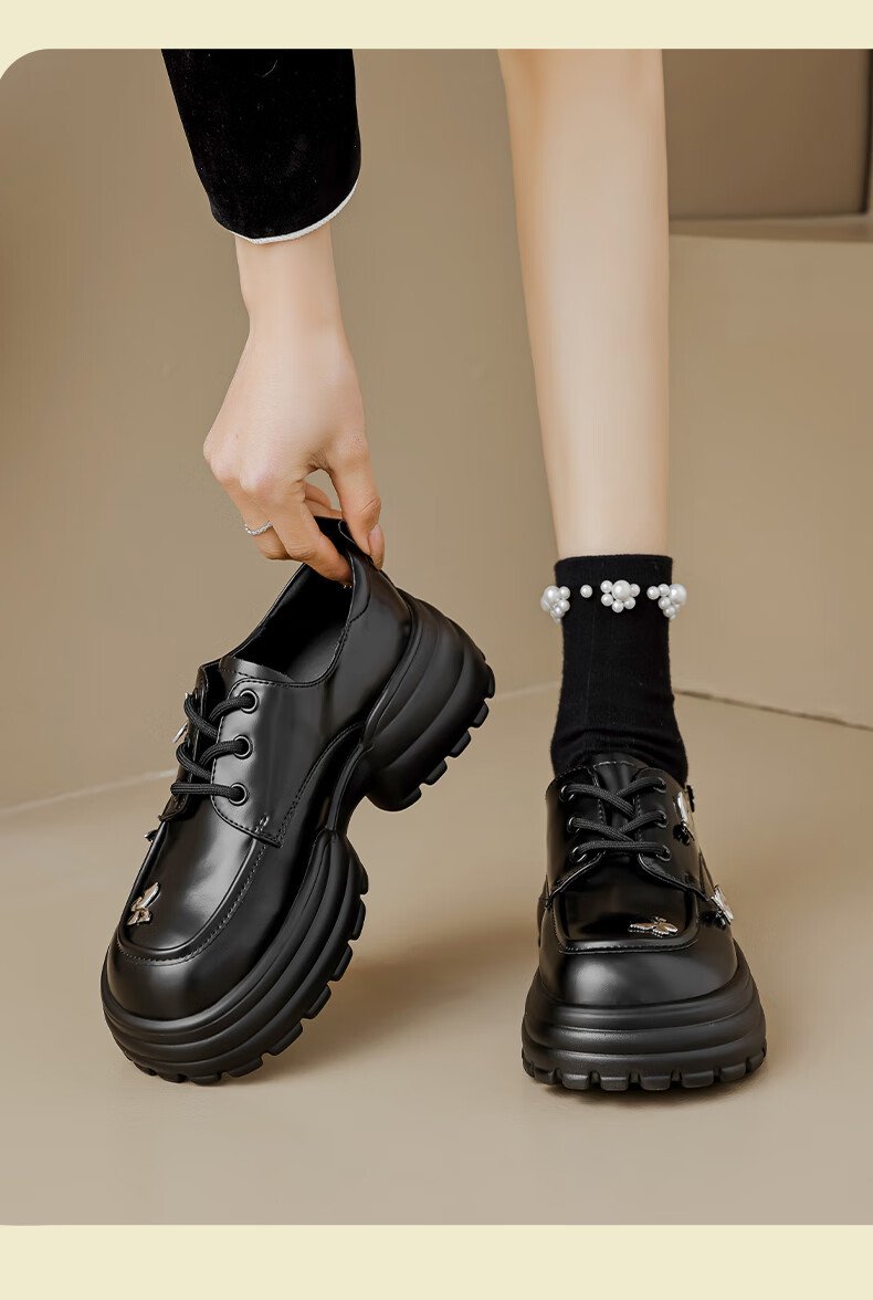 DAPHNE Thick-Soled Butterfly Leather Shoes for Women, 2026 Stylish Lace-Up Platform Loafers, British Style Soft Cake JK Flats 8