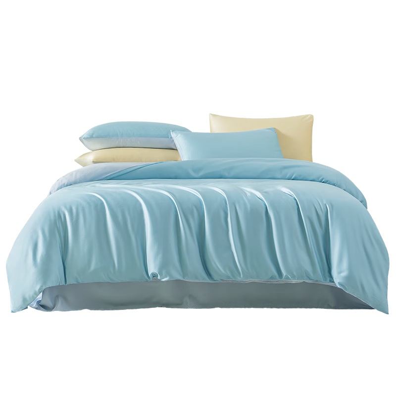 JD Original Imported Lanjing Tencel Four-Piece Bedding Set 60-count Lyocell Summer A-Class Bedding Ice Silk Bedding Set Duvet Cover Bed Sheet Style 1.8m Bed Pine Blue