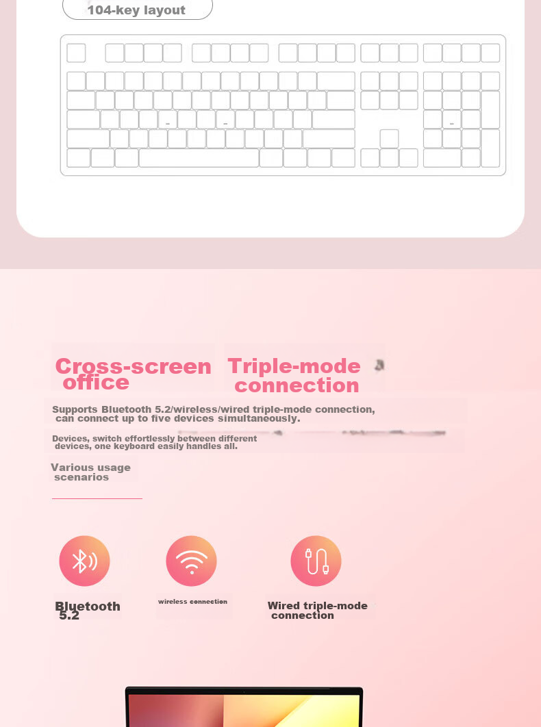 HP K10G-98 Custom Mechanical Keyboard, E-Sports Gaming Bluetooth Wireless Tri-Mode Keyboard, 98-Key Layout with Knob, Full Hot-Swappable Keys 3