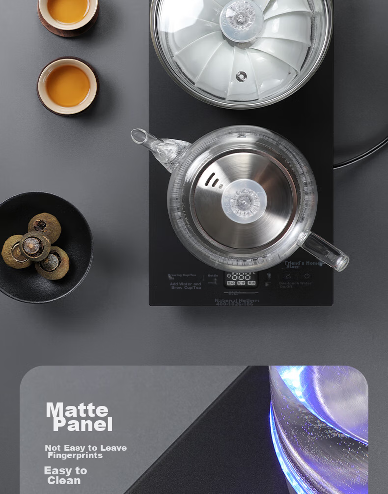 Biooner Fully Automatic Bottom Double Water Inlet Electric Kettle, Glass Water Boiler for Home And Office Use, Integrated Tea Table And Countertop, Built-In Electric Tea Stove, Tea Set Package, Light Luxury Silver Three-I 17