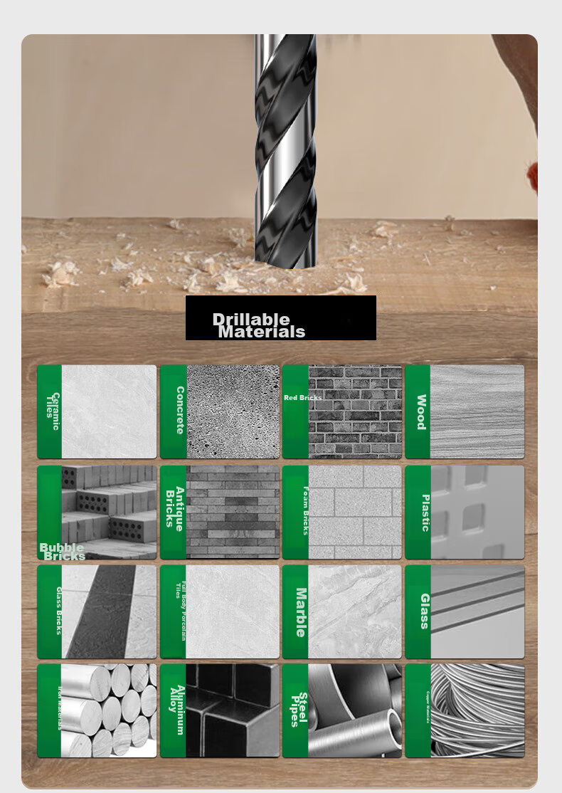 GREENER Triangular Drill Bit for Concrete, Tile, And Cement Wall Drilling, Black Diamond (5+6+8+10+12mm) 12