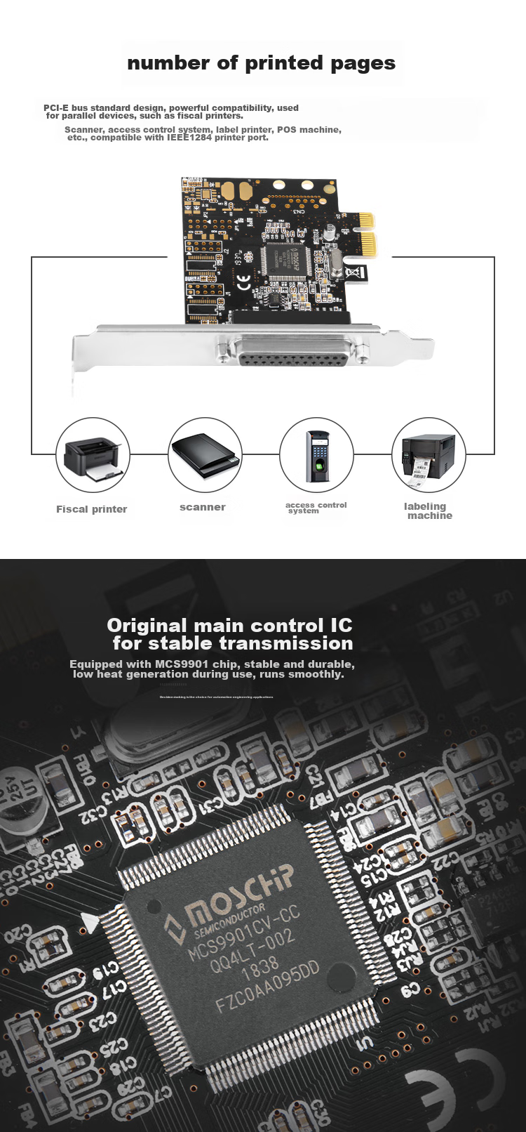 MOGE PCIExpress X1 to Parallel Port Expansion Card MC2336 Printer Port Adapter Card LPT Printer Parallel Port Adapter Card 2