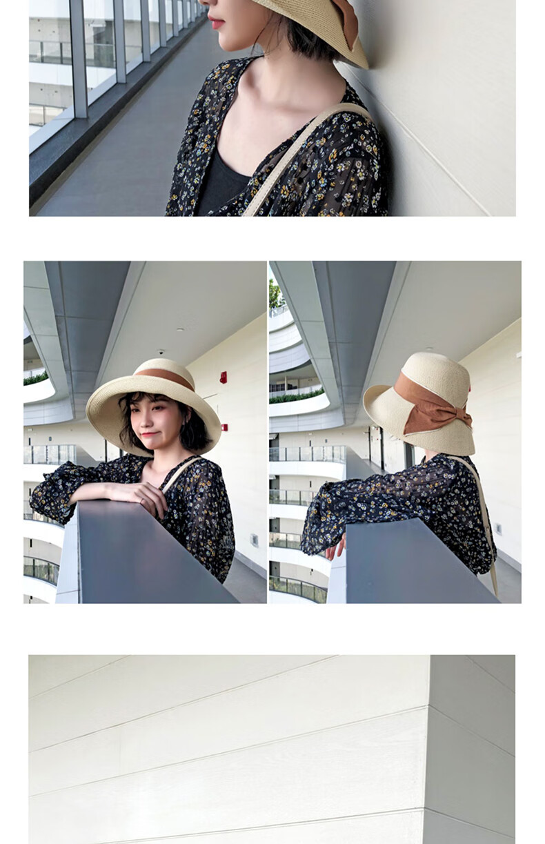XUEXIMAN Women's Straw Hat Ins Style Summer Foldable Beach Hat Face Covering Sun Hat Bowknot Fisherman Hat Sunshade Hat Bucket Hat 7