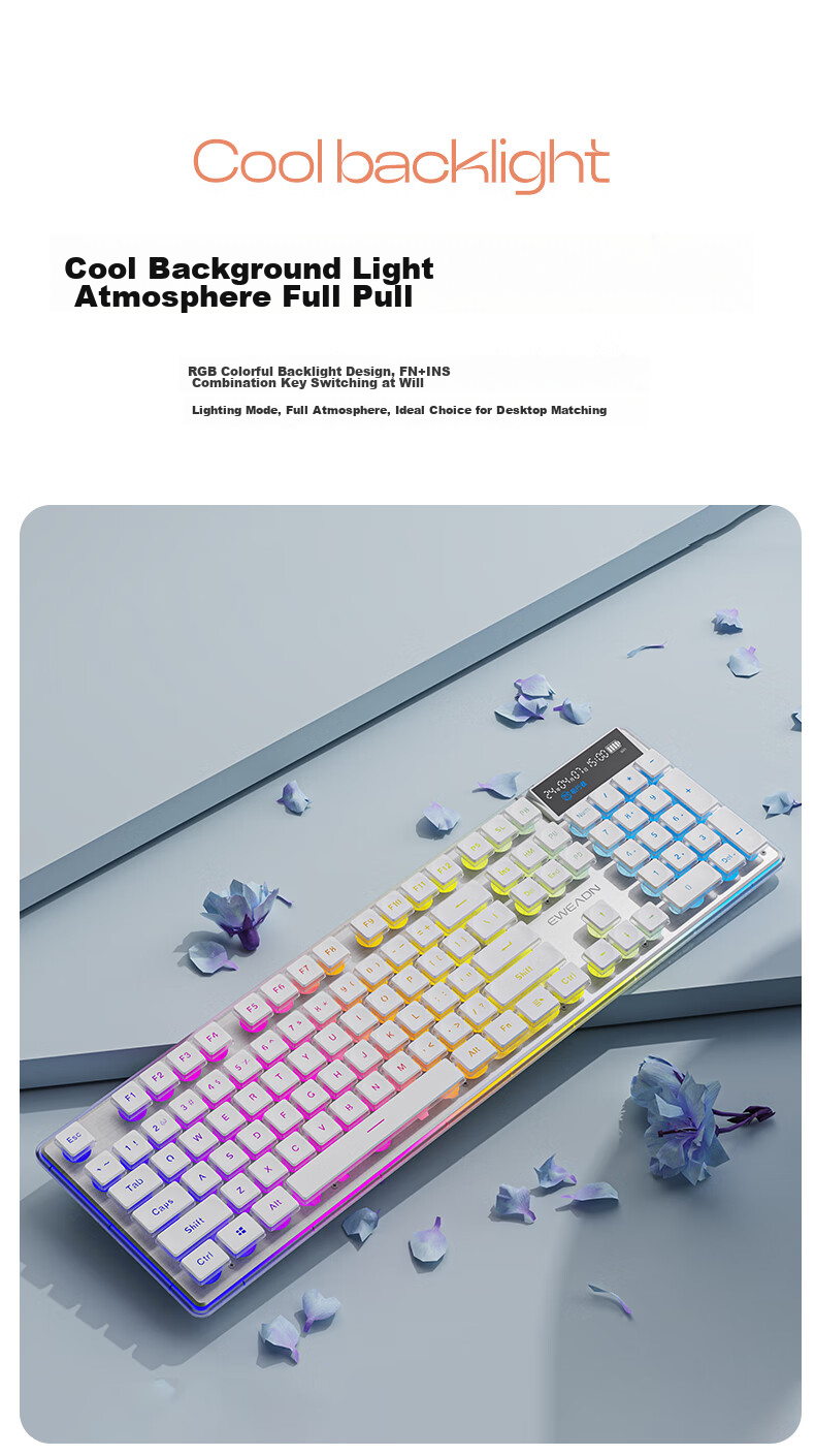 EWEADN V3pro Wireless Bluetooth Wired Tri-Mode Keyboard And Mouse Set with Real Mechanical Feel, Low Noise, Slim Design for Gaming And Office Use on Laptops, Desktop Computers, IPad Universal External Peripherals 12