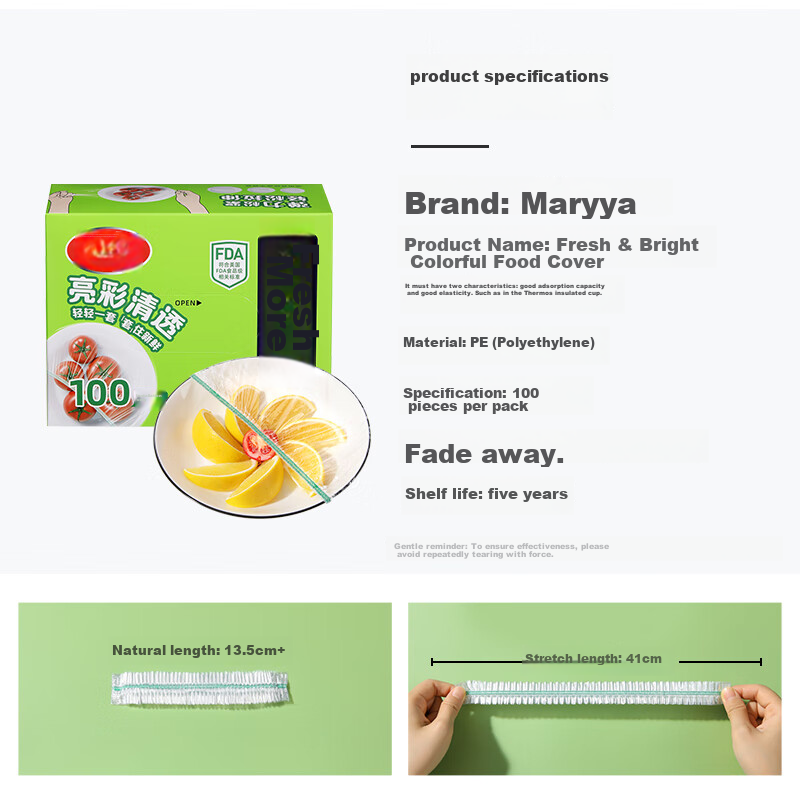 MARYYA Food-Grade Plastic Wrap Covers, 100 Pieces, Disposable Food Covers, Kitchen Leftover Dust-Proof Bowl Covers