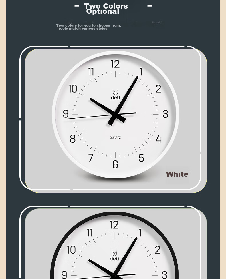 Deli Simple And Stylish Wall Clock, Bedroom Living Room Time Reminder, No Drilling Required Good Value, White LE401 Back-To Seaso 12