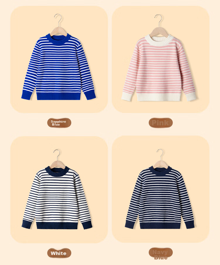 Baleno Children's Knitted Sweater, Autumn And Winter Style, for Older Kids, Korean-Style Striped Top, Boys And Girls Winter Wear, Warm Inner Layer Sweater 8