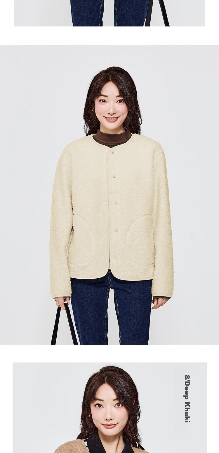 Giordano Women's Teddy Fleece Warm Fashionable Crew Neck Loose Cardigan Jacket 05372859 16