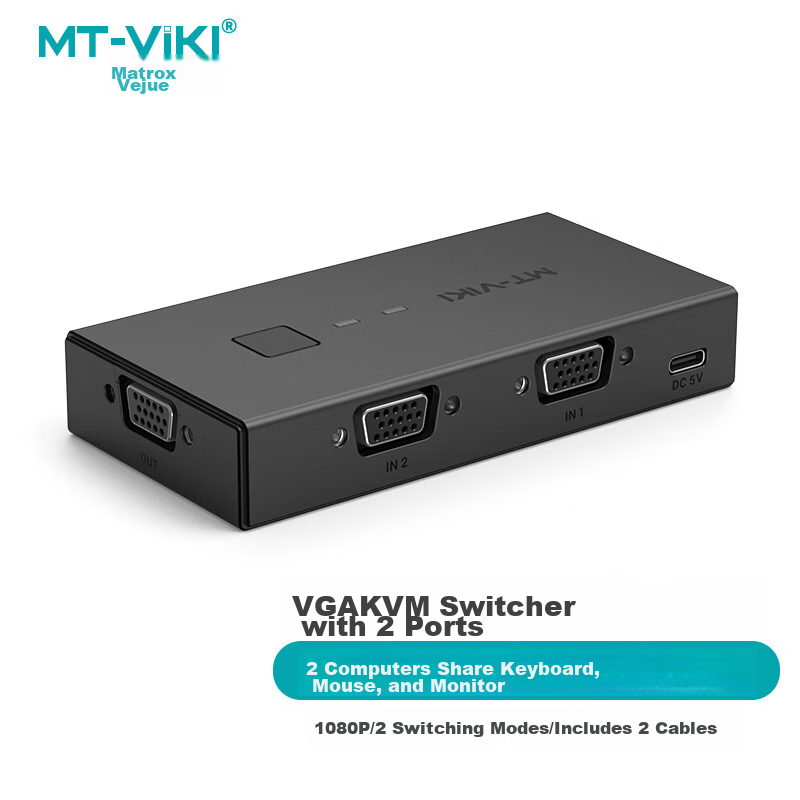 KVM-переключатель MT-viki MT-KV2, 2 порта VGA, USB, для совместного использования монитора, клавиатуры и мыши