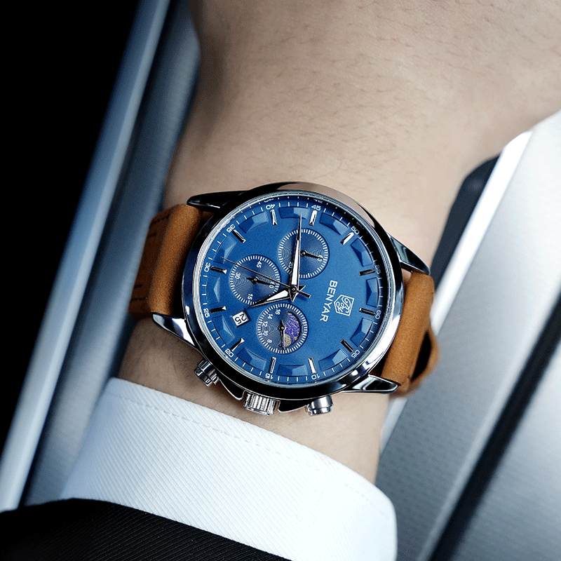 TSAR BOMBA Back-To Season Benyar Star Moon Calendar Men's Quartz Watch, Elegant Casual Business Style for Students And Boyfriends 11