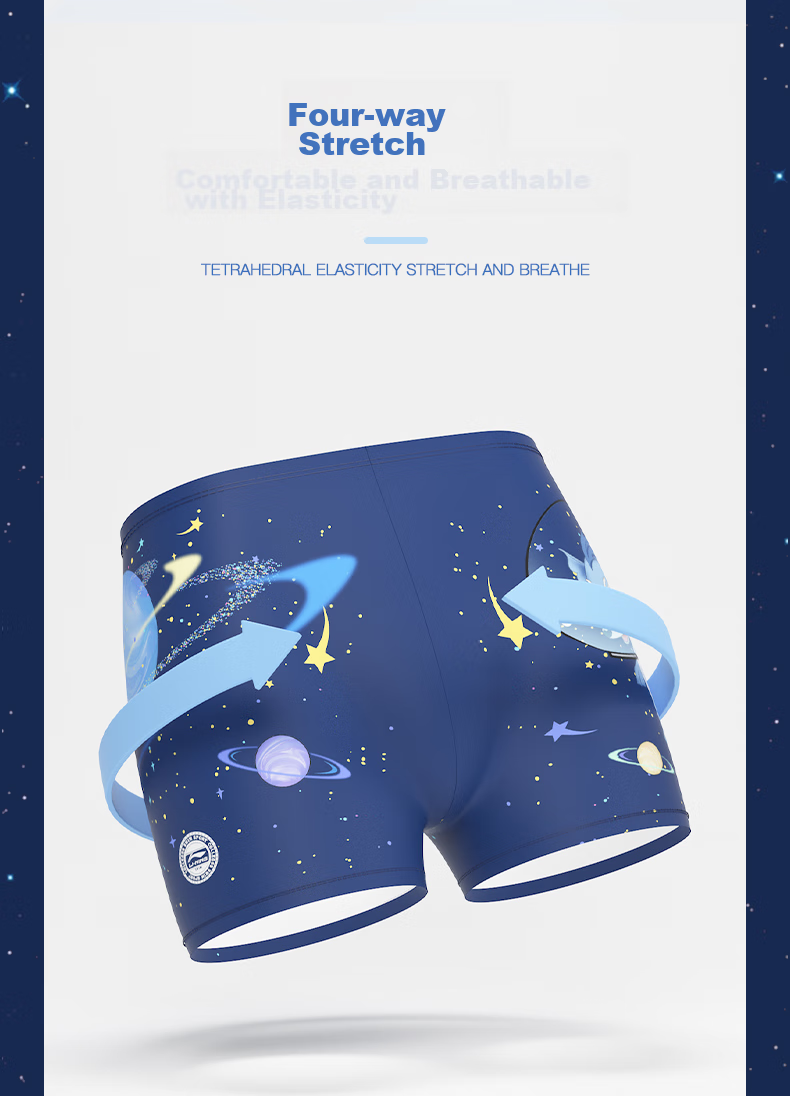 LI-NING Kids Boys Cartoon Print Square Leg Swim Trunks Fashionable Comfortable Quick-Dry Sports Swimming Shorts 759 Blue 160 5
