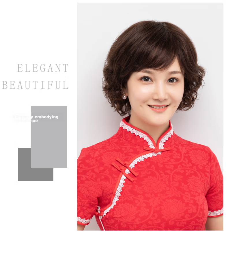 Baisitang Wig for Women, Short Hair, Real Human Hair, Middle-Aged And Elderly Mom Style, Natural Full Head Cover, Full Real Hair, 50-Year Hair Cover, Covers Gray Hair 3
