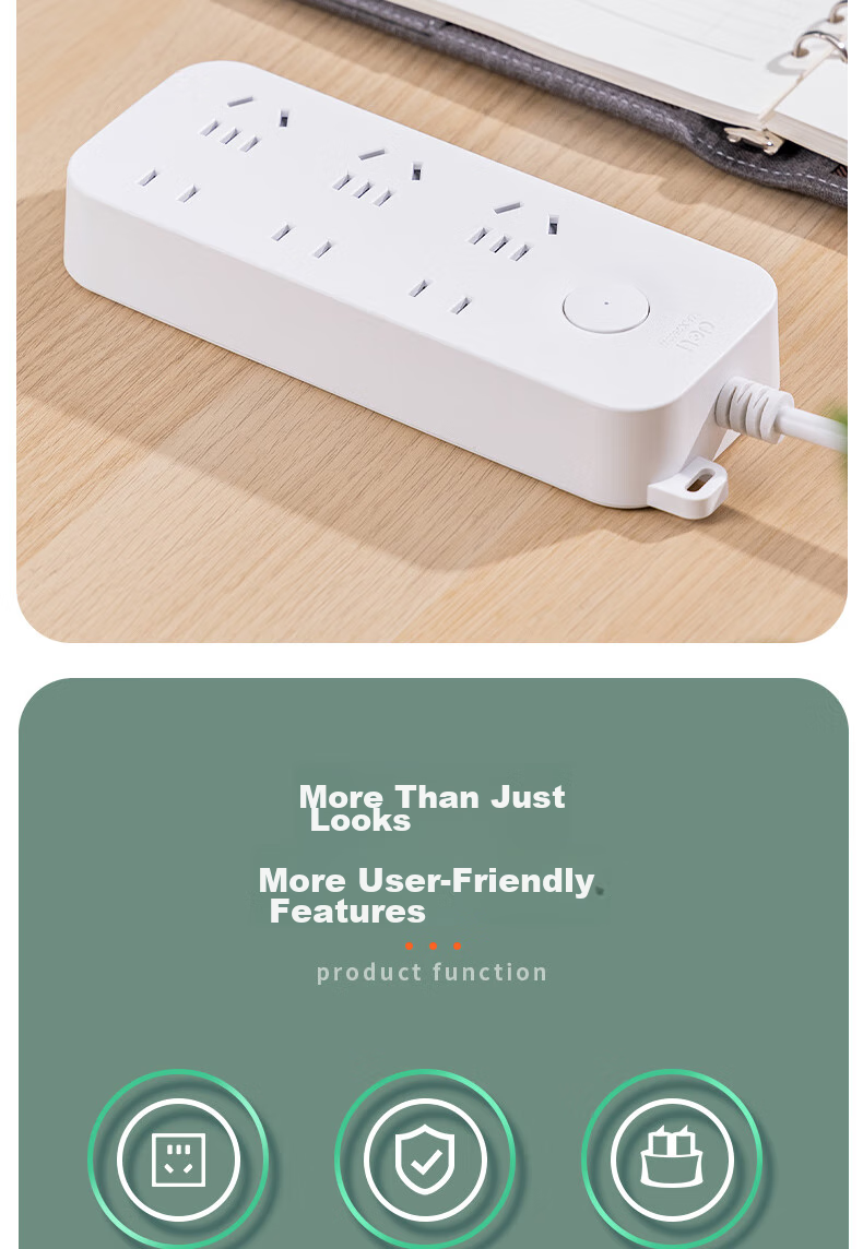 Deli Ya Bai Series National Standard Safe Power Strip/Extension Cord/Surge Protector with Master Switch, 6 Outlets, 3 Meters, 33915(03) 2