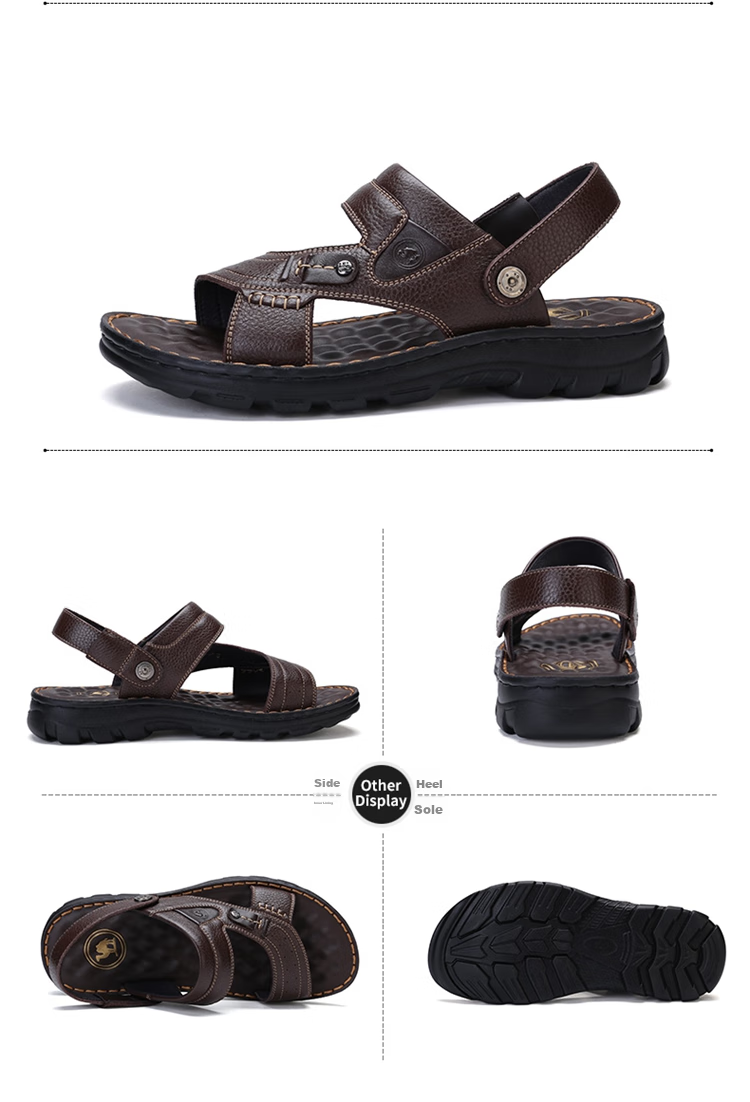 CAMEL Brand Men's Casual Slippers, Genuine Leather Sandals, Cowhide Breathable Wear-Resistant Beach Shoes, W822287612, Brown, Size 40 19