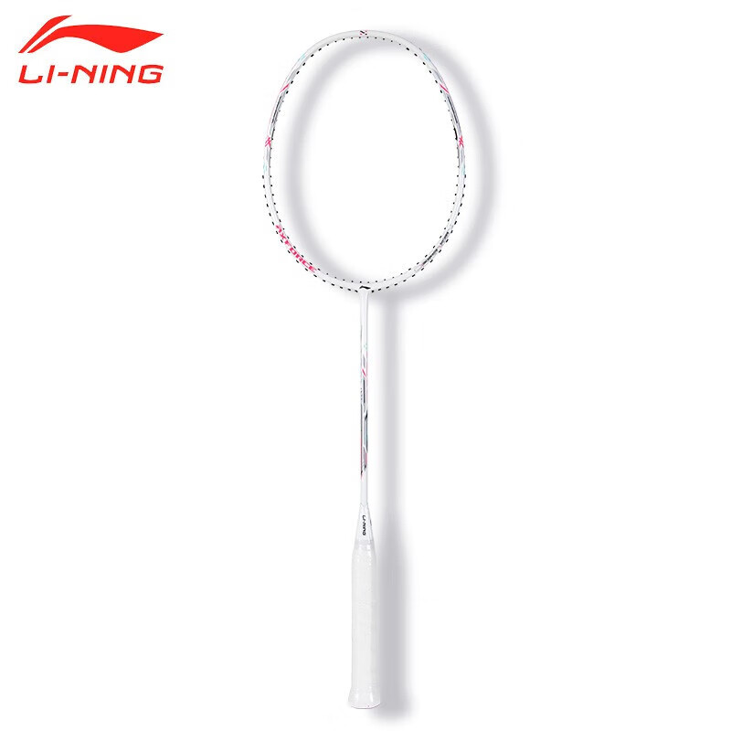 Li-Ning Badminton Racket, Single Racket, Thunder Small Steel Cannon, Pearl White, Lightweight, Offensive, Full Carbon Fiber, 5U Unstrung Racket