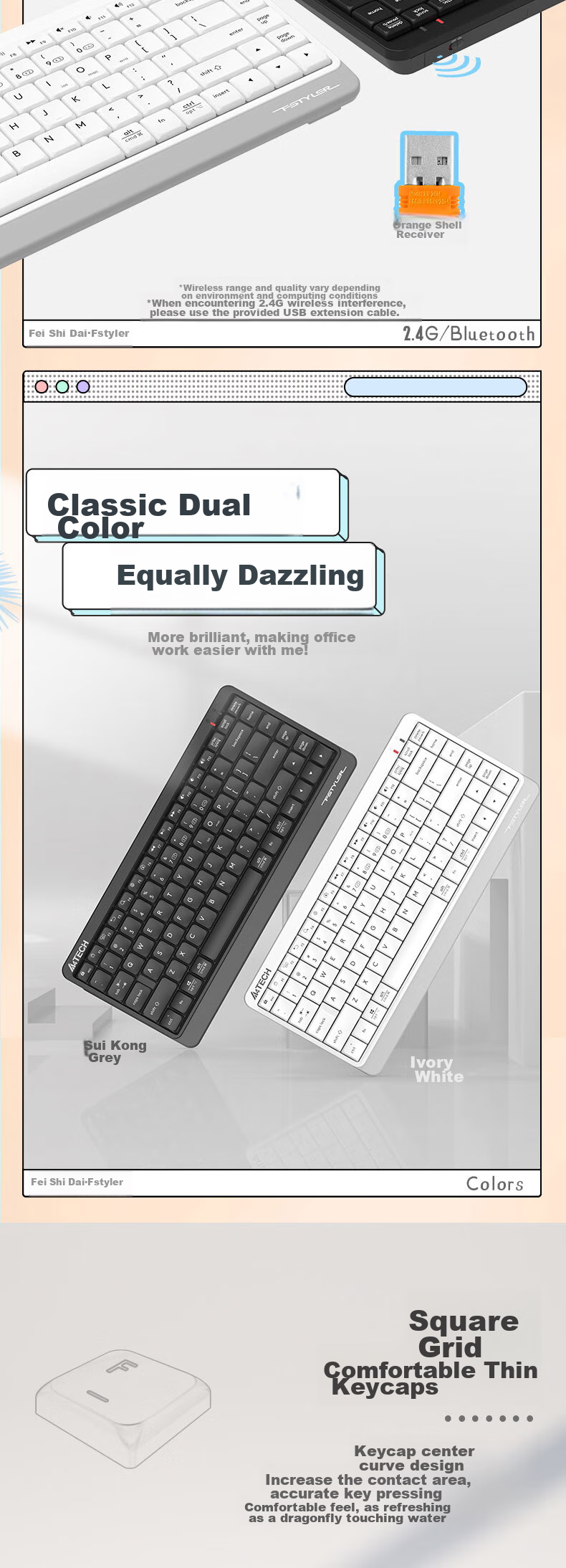 A4TECH FBK11, 86-Key Bluetooth Keyboard, Wireless Keyboard for Computer Office, Thin Film Keyboard, Portable Mini Keyboard for IPad, Fei Shidai, Su Kong Hai, Bluetooth/wireless 5