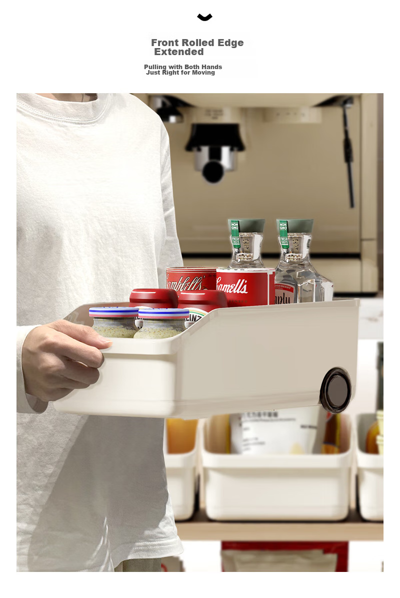 Baicaoyuan Storage Box, Kitchen Organizer with Wheels, Cabinet Clutter Storage Basket, Under-Sink Organizer, Set of 2 6