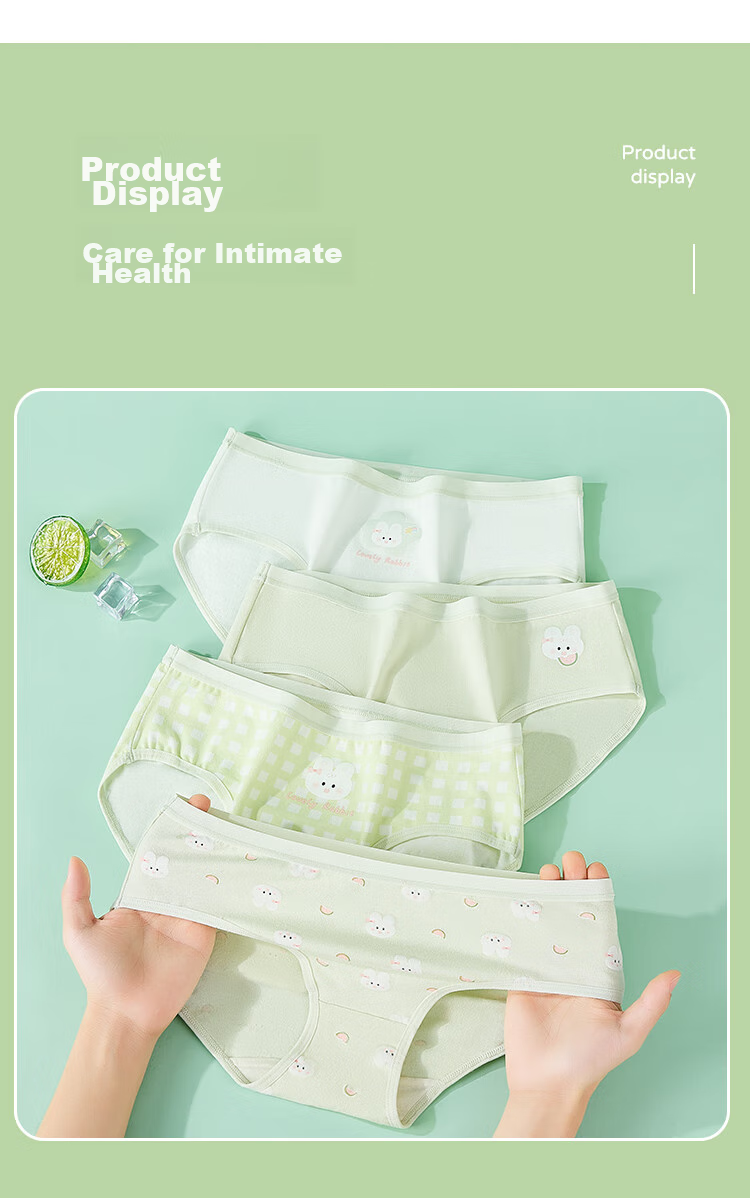 LangSha Children's Underwear, Girls' Antibacterial Triangle Panties, for Young And Older Girls, Green Rabbit Design, Size 160 13