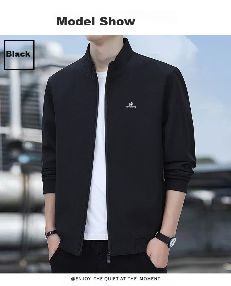 ROMON Jacket for Men, Autumn Outerwear, Stand-Up Collar Executive Jacket, Casual Versatile Loose-Fitting Menswear JK0302 Black L 10