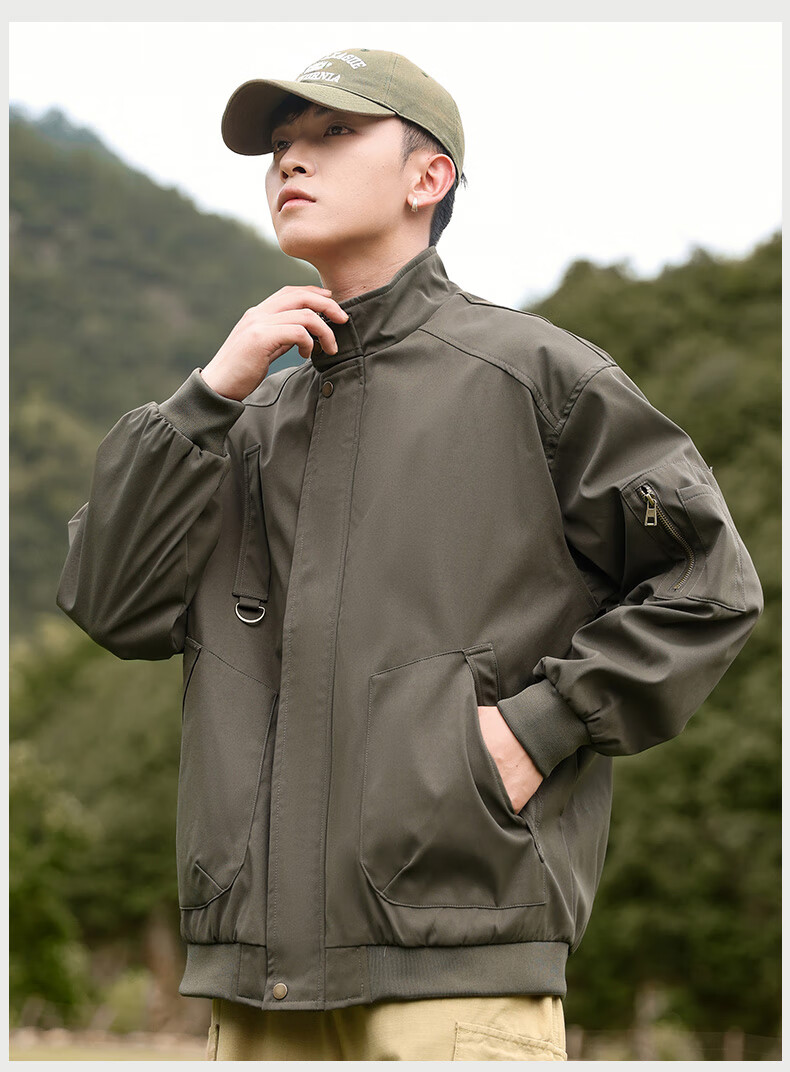 EASTERN CAMEL Men's Jacket, Spring And Autumn Casual Versatile Workwear, Pilot Stand-Collar Outdoor Fashion Coat, Men's Outerwear, Army Green, XL 9
