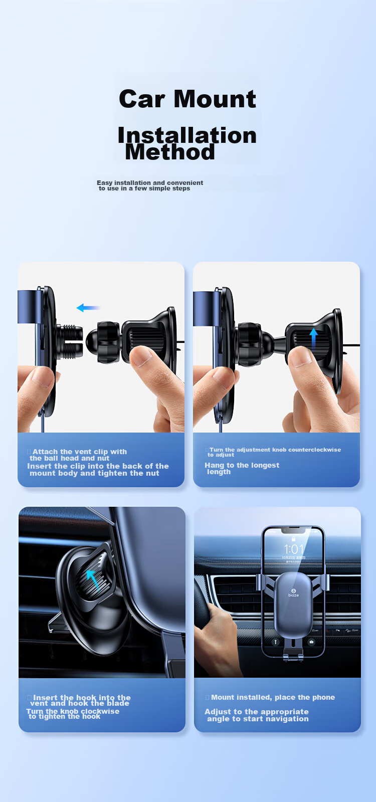 BIAZE Car Phone Holder, Car Navigation Vent Mount, Car Accessory, Interior Decoration Accessory, Automotive Product 12