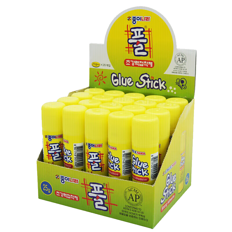 JONG IE NARA South Korean Imported 25g High-Adhesive Solid Glue Stick, Yellow, Quick-Drying And Durable, for Study, Daily Life, Crafts, Office Supplies, 20 Pieces/Box