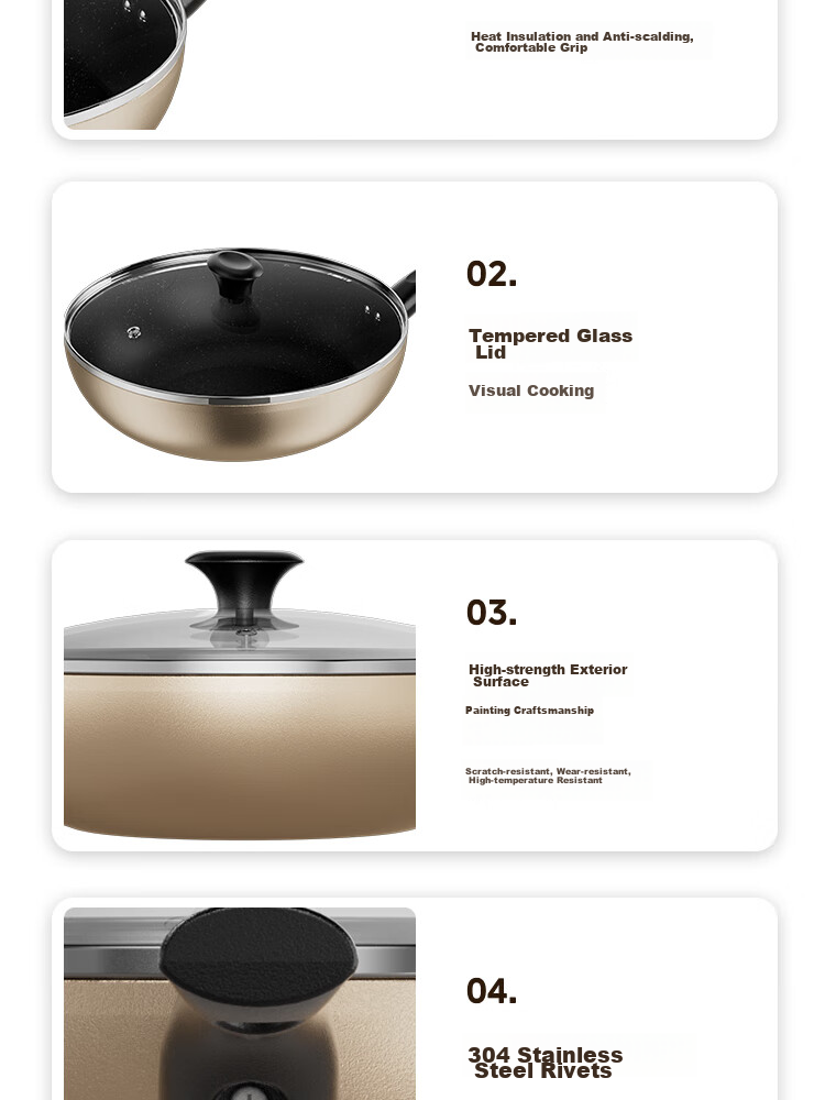 Midea Non-Stick Wok Multi-Functional Household Stir-Fry Pan Flat Bottom Frying Pan Gas Stove Induction Cooker Compatible Low Oil Smoke 17