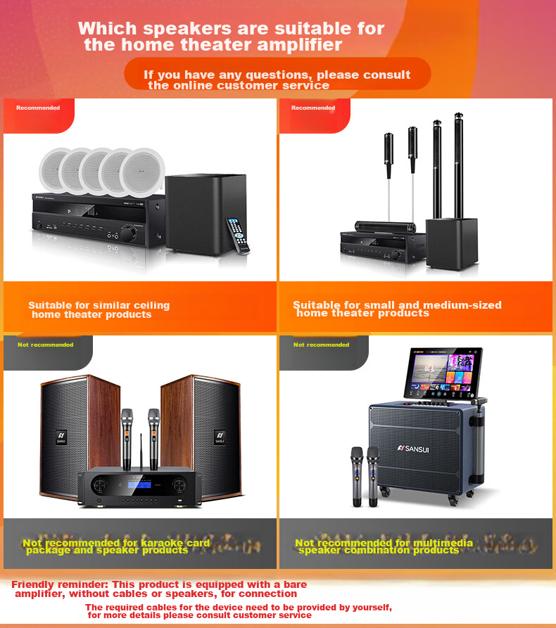 SANSUI Ux70 Audio Amplifier, Speakers, Home Theater 5.1 Channel AV Amplifier, High-Fidelity Wireless Smart Bluetooth Home Karaoke Amplifier 1