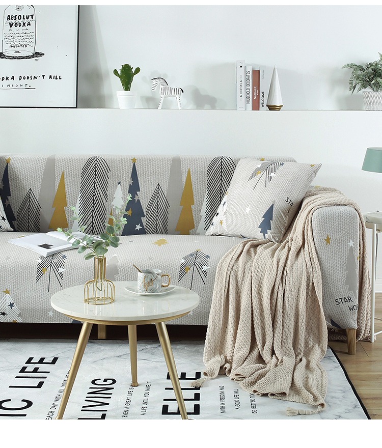 Quatrefoil Sofa Cover Elastic Full Coverage Sofa Slipcover Throw, Deep Space Gray, Suitable for Three-Seater 190-230cm 9