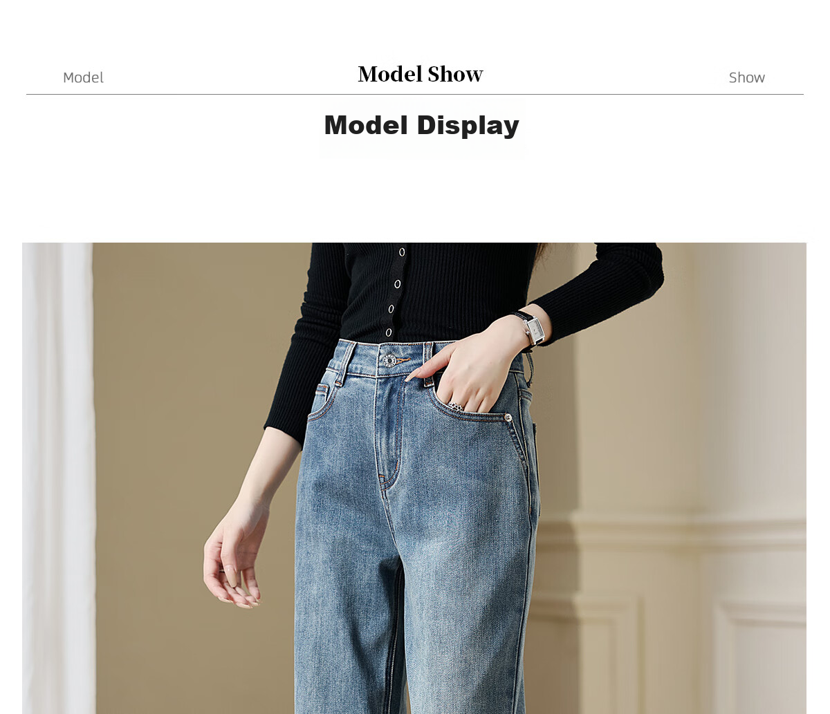 Chushen Women's High-Waisted Vintage Slim-Fit Jeans with Stylish Design And Functional Pockets, Straight-Leg Trousers S143N1001 14