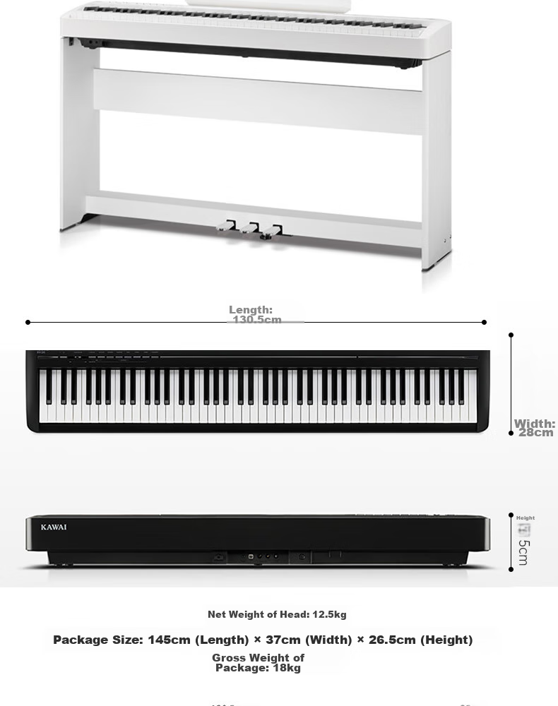 Kawai Digital Piano ES120, Black, 88 Weighted Keys, for Adults And Children, Performance Digital Piano + Gift Package 20