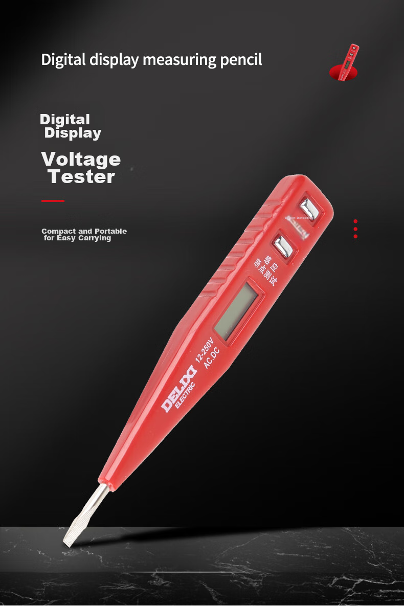 DELIXI ELECTRIC Digital Display Voltage Tester, Multifunctional Induction Electrician Voltage Tester with Wire Inspection And Lighting Function, 12-250V 3