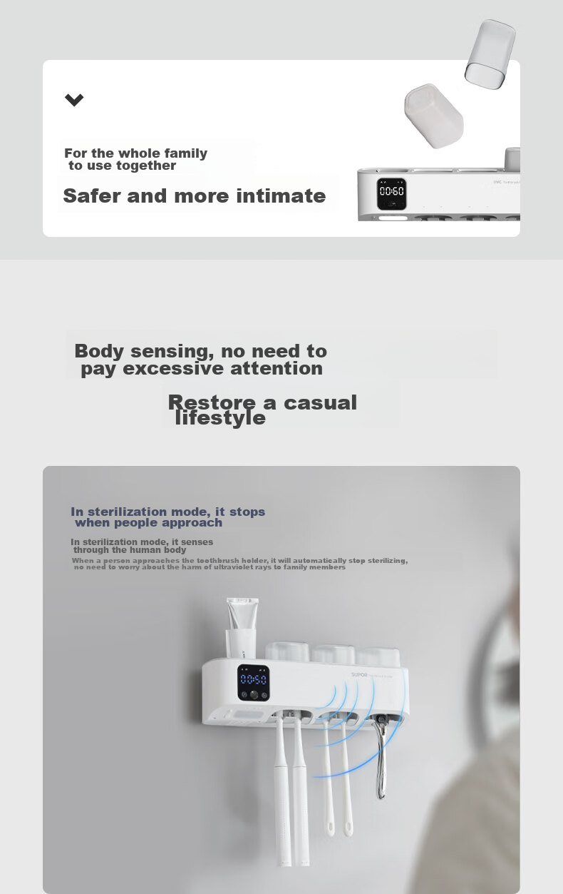 SUPOR Toothbrush Holder, Premium Sterilizer And Dryer, Smart UV Sterilizer, Wall-Mounted without Drilling, Mouthwash Cup S 9