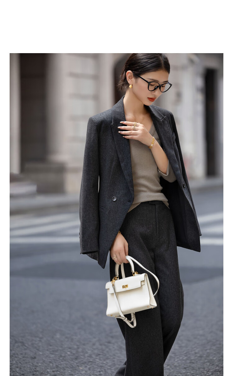 Demana Smart Elite Set Spring Autumn Notched Lapel Padded Shoulder Waist-Slimming Blazer and Slim Fit Trousers Women's Two-Piece Set 5