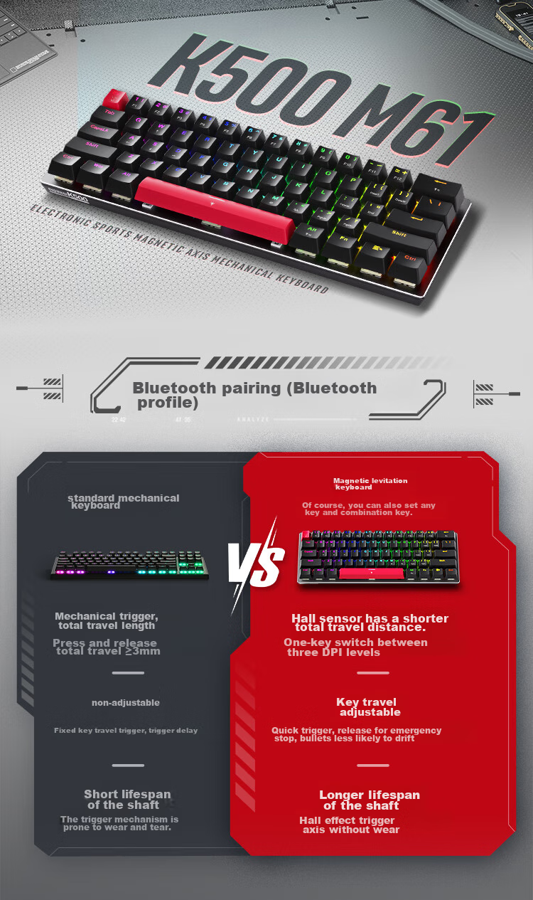MACHENIKE K500-M81 Wired Magnetic Axis, 81 Keys, E-Sports Gaming Mechanical Keyboard, 8K Polling Rate, RT Keyboard, Adjustable Key Travel, RGB Backlight 3