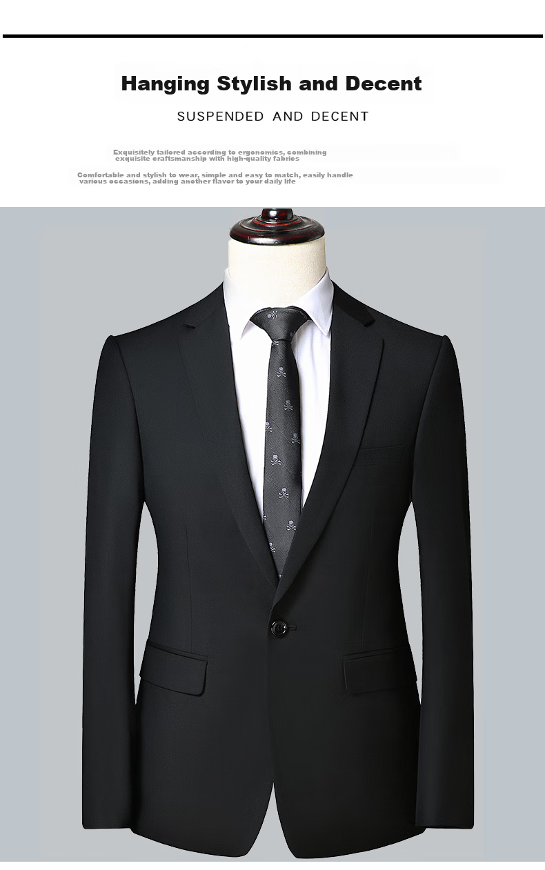 ROMON Men's Suit Set, All-Season Slim Fit Professional Formal Wear, Business Attire, Groom's Wedding Outfit, Menswear 4
