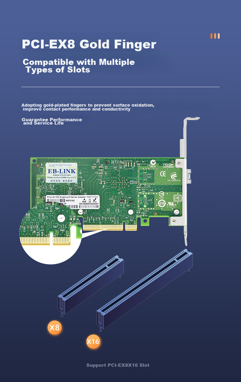 EB-LINK Intel 82599 Chip, PCI-E X8 10G Gigabit Single-Port Fiber Optic Network Card, X520-DA1 SFP+ Optical Port Server Network Adapter 11