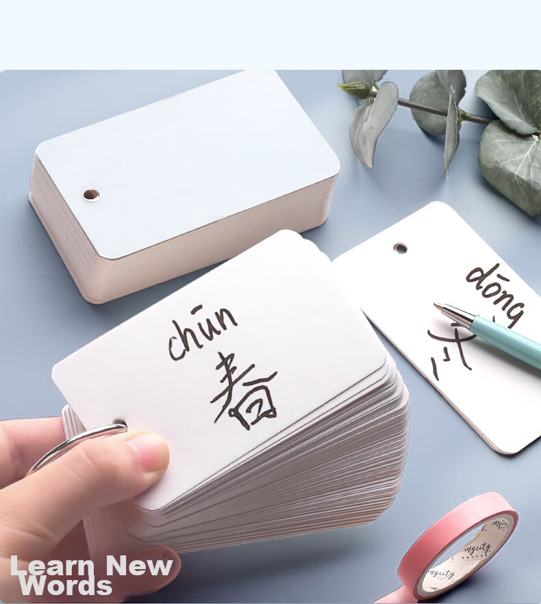 Jinzhi Morandi 400 Blank English Vocabulary Cards, White Hard Card Paper, Portable Loose-Leaf, High School Personal Memorization, Ring-Bound with Punches, Handwritten Learning Self-Made Flashcards 9