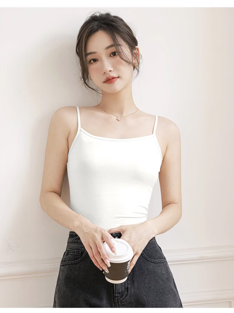 FitonTon, 2-Piece Modal Camisole Tank Top for Women, Thin Undershirt, Sweat-Absorbing And Breathable, Suitable for Outer Wear Or Inner Layering, White And Black 15