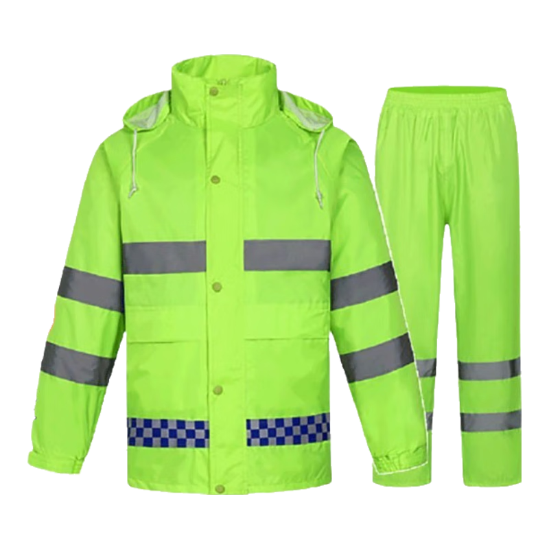 Minggu Reflective Raincoat And Pants Set, Storm-Proof, Flood Prevention, Cold-Resistant, Two-Piece Rainwear, Fluorescent Green, XL, CW344023