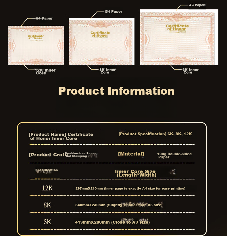 LISON 12K Certificate Inner Pages, 20 Sheets, Award Certificate Inner Pages, School And Company Commendation Certificates, Printable A4 Paper Inner Pages, Excluding Cover, 5903 2