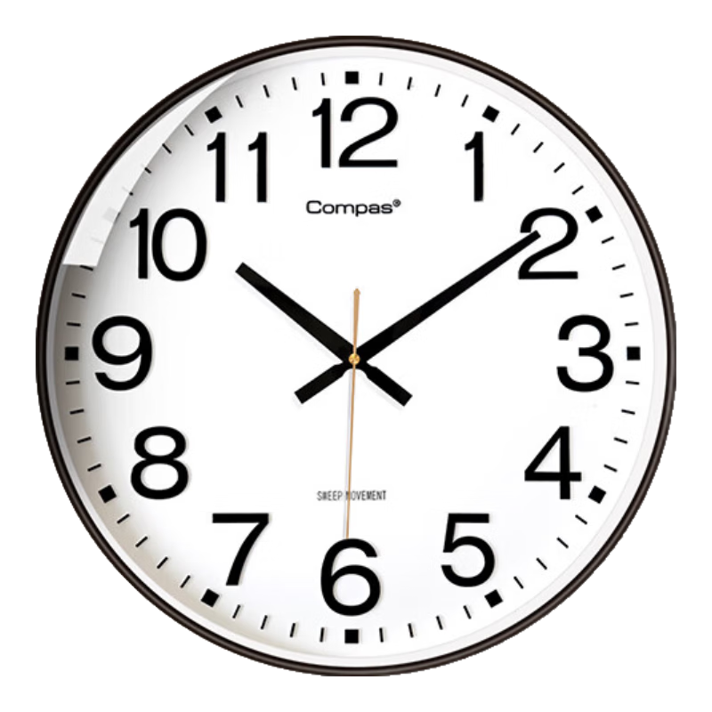Compas Wall Clock, Living Room Quiet Time-Telling Classroom Large-Size Quartz Clock, Wall-Mounted Timepiece, 3439A, Black, 41cm