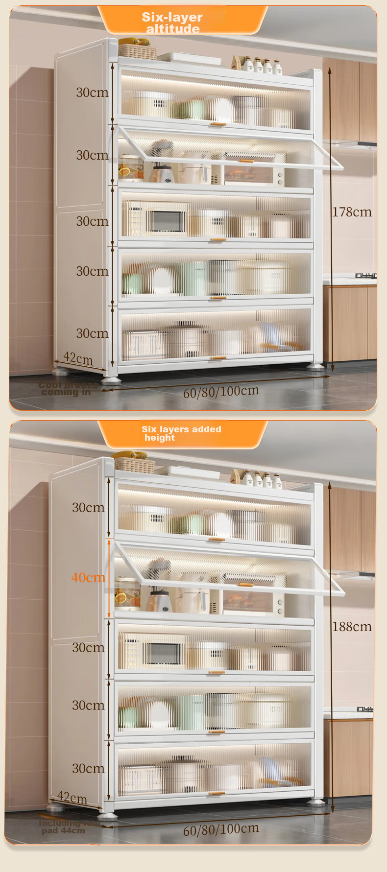 Jiabangshou Kitchen Utensil Storage Rack, Floor-Standing Microwave Oven Organizer, Multi-Layer Dustproof Storage Cabinet, Multifunctional Cupboard, Length 80cm 14