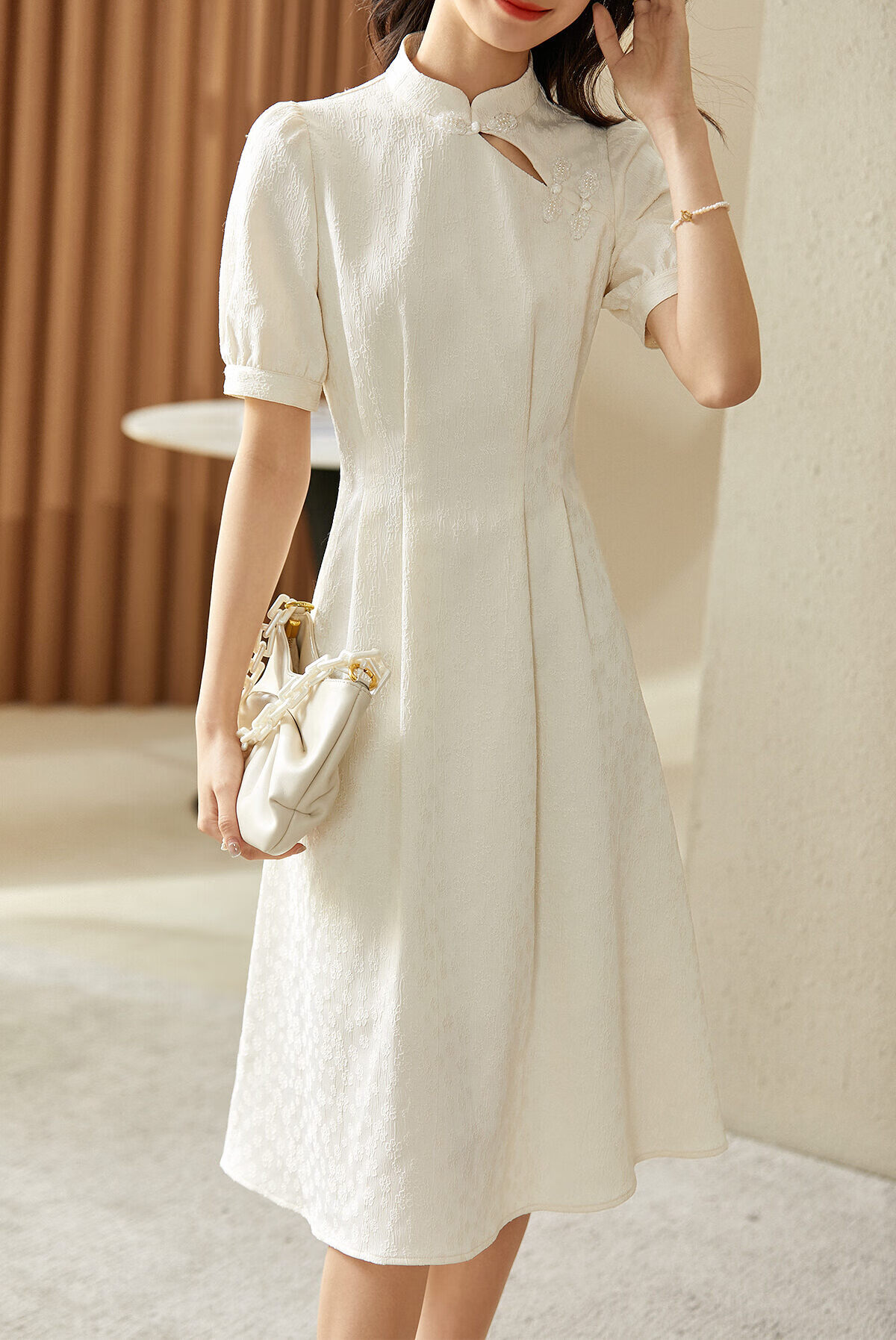 Shangdu Bila New Chinese Style Stand Collar Pankou Improved Floral Qipao Dress Summer Apricot Base Floral 132L48002 M 3