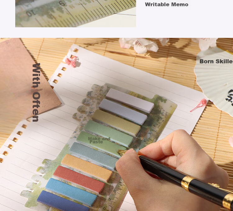 TaTanice Sticky Notes, Ancient Chinese Landscape Ink Painting Style, High-Quality Stickers, Chinese-Style Illustrations, Simple Message Pad, Adhesive Index Tabs, Moonlight White And Clear 7