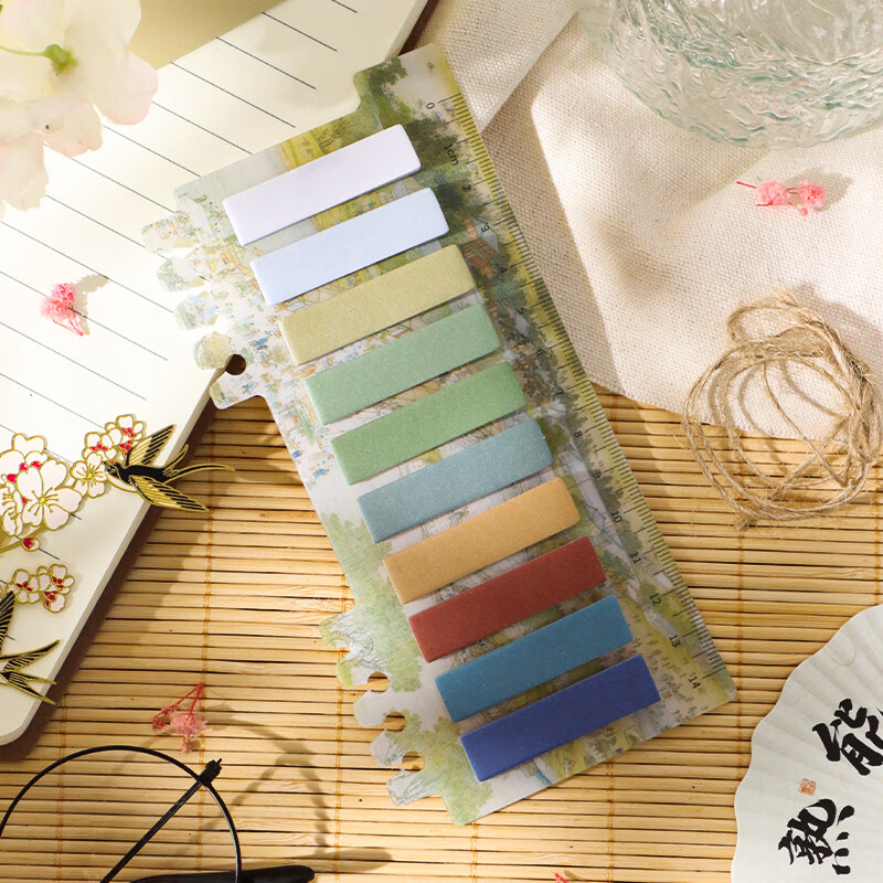 TaTanice Sticky Notes, Ancient Chinese Landscape Ink Painting Design, High-Quality Stickers, Traditional Chinese Style Illustrations, Simple Message Pad, Adhesive Index Tabs, Qingming Shanghe Tu