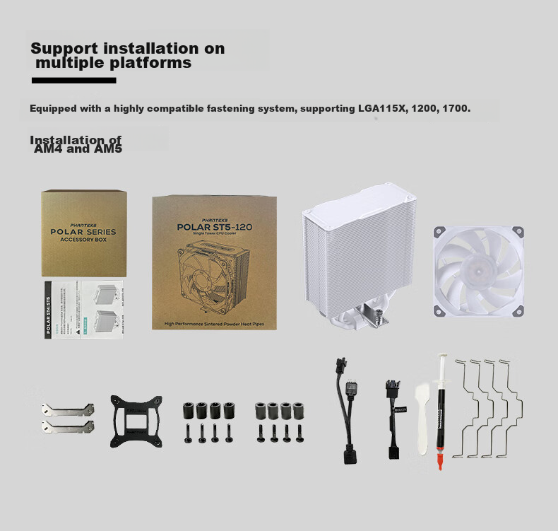 PHANTEKS Polar S5 White Inverse Gravity 5 Heat Pipe Air Cooler CPU Cooler (High Airflow ARGB Fans / High-Performance Thermal Paste / Heat Spreader / Noise Reduction) 18